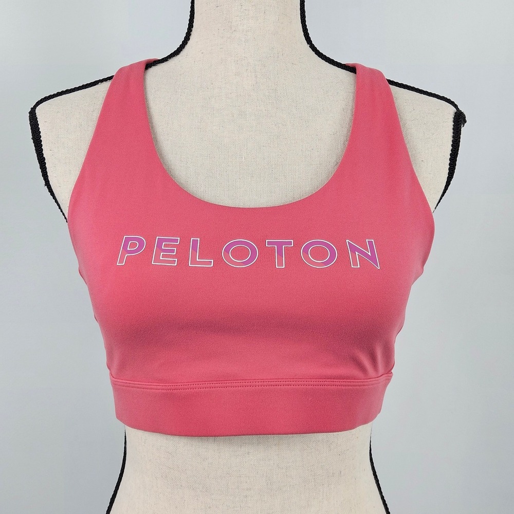 Peloton Sports Bra Womens Large Pink Strappy Back Logo Activewear